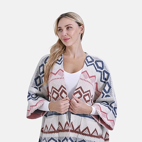 LOWEST EVER PRICE - - Maisi Tribal Pattern Fuzzy Aztec Eyelash COATIGAN - Off-White, Blue - Pink