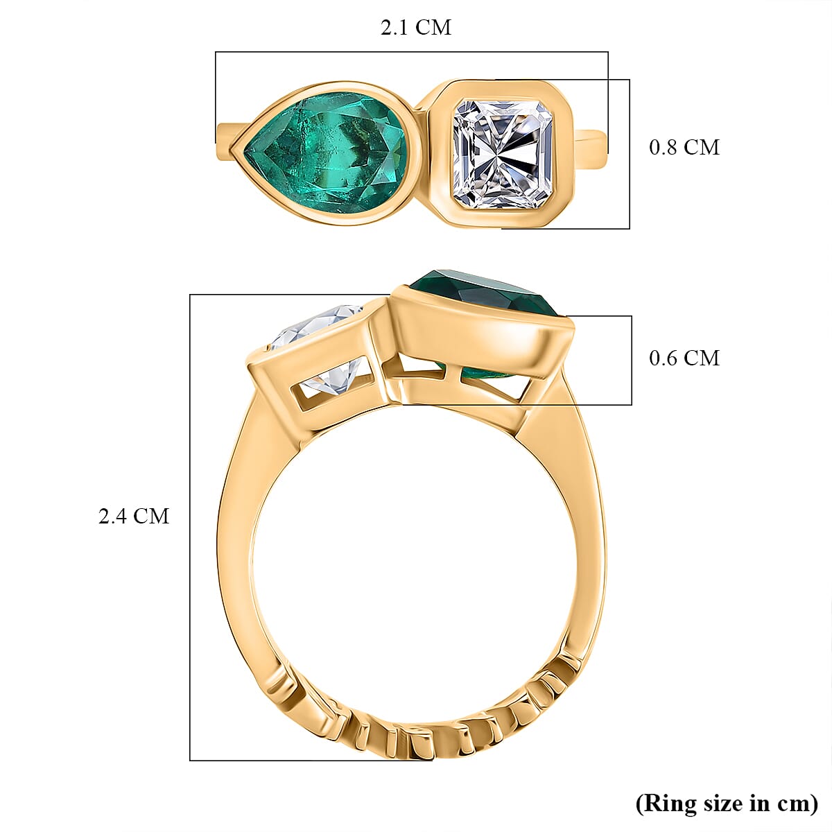 GP - Art Deco Emeraldine Quartz, Blue Sapphire & Moissanite Solitaire Ring in 18K Vermeil Yellow Gold Plated Sterling Silver 2.73 Ct. GP - Art Deco Emeraldine Quartz, Blue Sapphire & Moissanite Solitaire Ring in 18K Vermeil Yellow Gold Plated Sterling Silver 2.73 Ct.