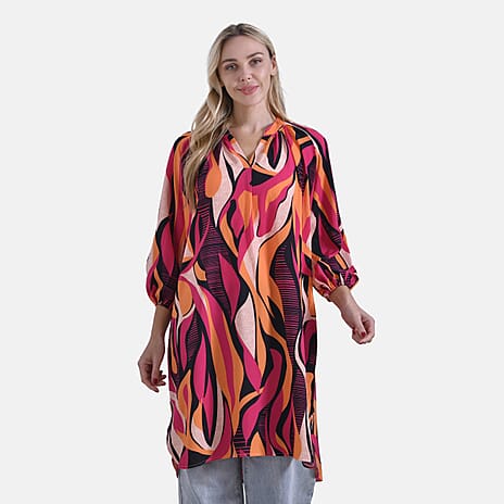 - Maisi Relaxed Fit Abstract Swirl Print Midi Dress (Size M) - Orange
