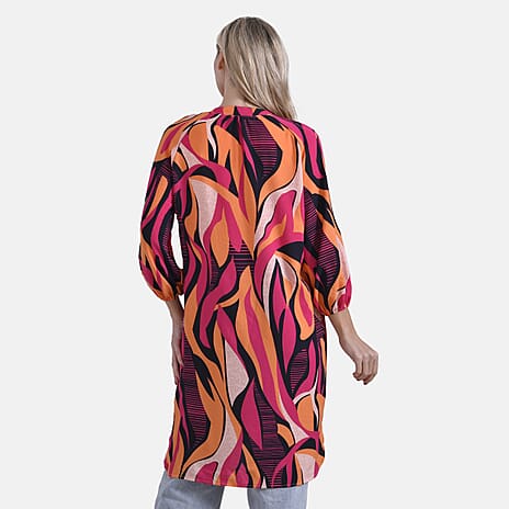 - Maisi Relaxed Fit Abstract Swirl Print Midi Dress (Size L) - Orange