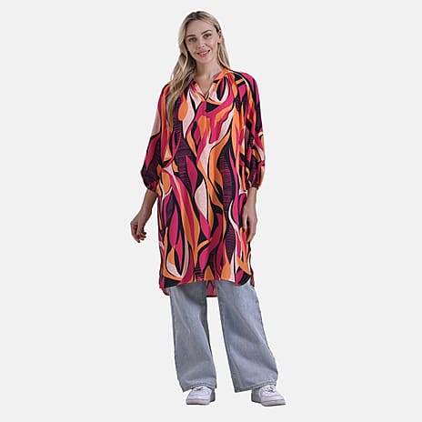 - Maisi Relaxed Fit Abstract Swirl Print Midi Dress (Size XXL) - Orange