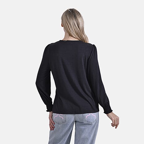 La Marey Elegant V-Neck Blouse with Lace Detail (Size 16 to 18) - Grey