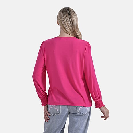 La Marey Elegant V-Neck Blouse with Lace Detail (Size 8 to 10) - Fuschia