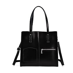 Sumptuous quality 100% Genuine Leather LARGE Tote Bag with Shoulder Strap - Black