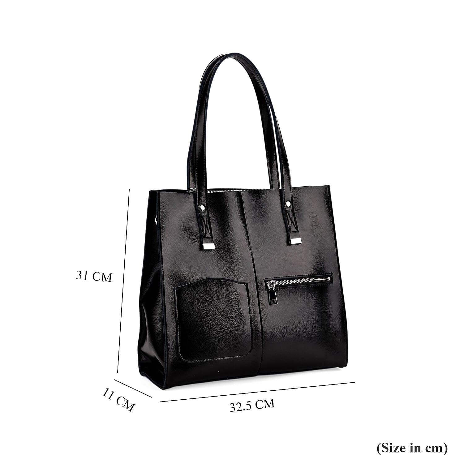 Sumptuous quality 100% Genuine Leather LARGE Tote Bag with Shoulder Strap - Black