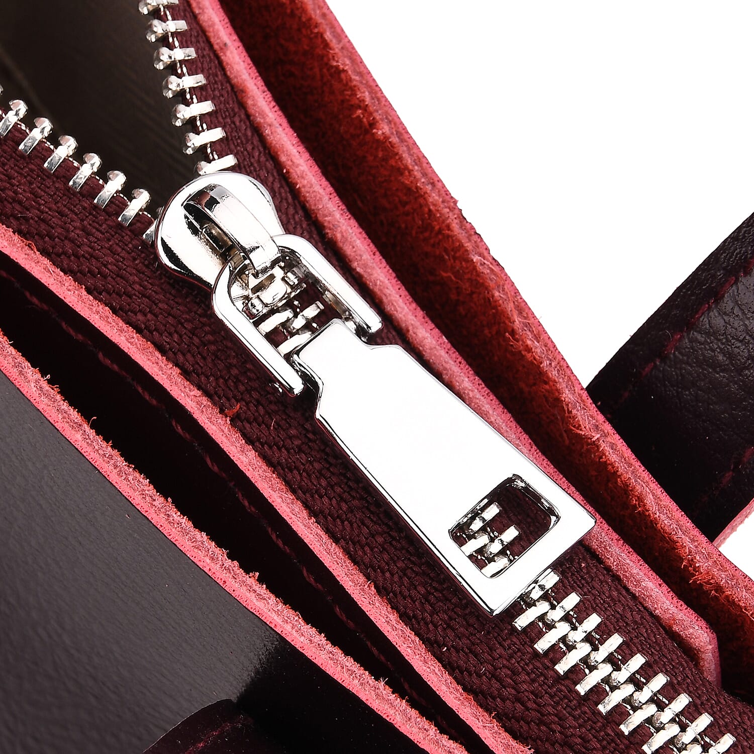 Genuine Leather Tote Bag with Shoulder Strap - Burgundy