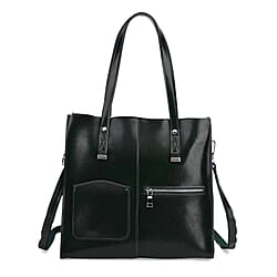 Sumptuous quality 100% Genuine Leather LARGE Tote Bag with Shoulder Strap - Black