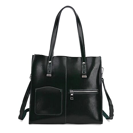 Sumptuous quality 100% Genuine Leather LARGE Tote Bag with Shoulder Strap - Green