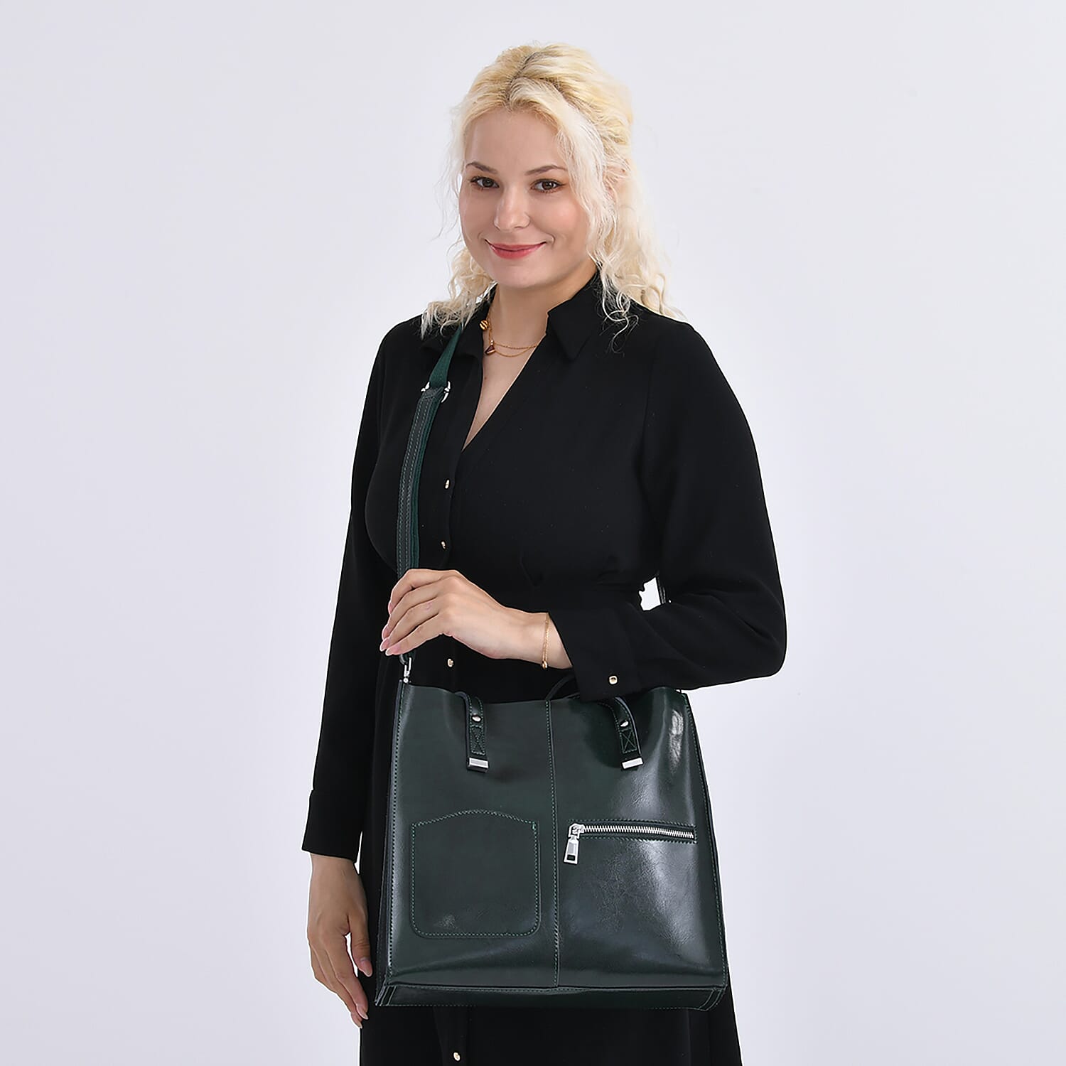 Sumptuous quality 100% Genuine Leather LARGE Tote Bag with Shoulder Strap - Green