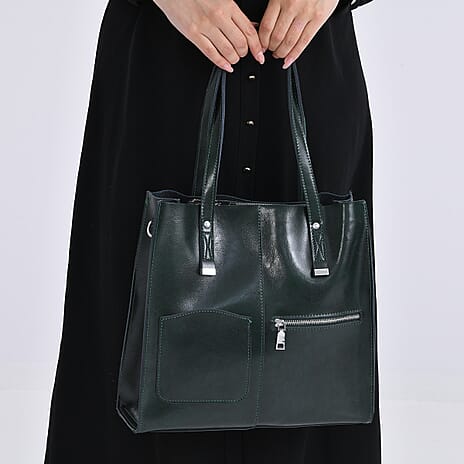Sumptuous quality 100% Genuine Leather LARGE Tote Bag with Shoulder Strap - Green