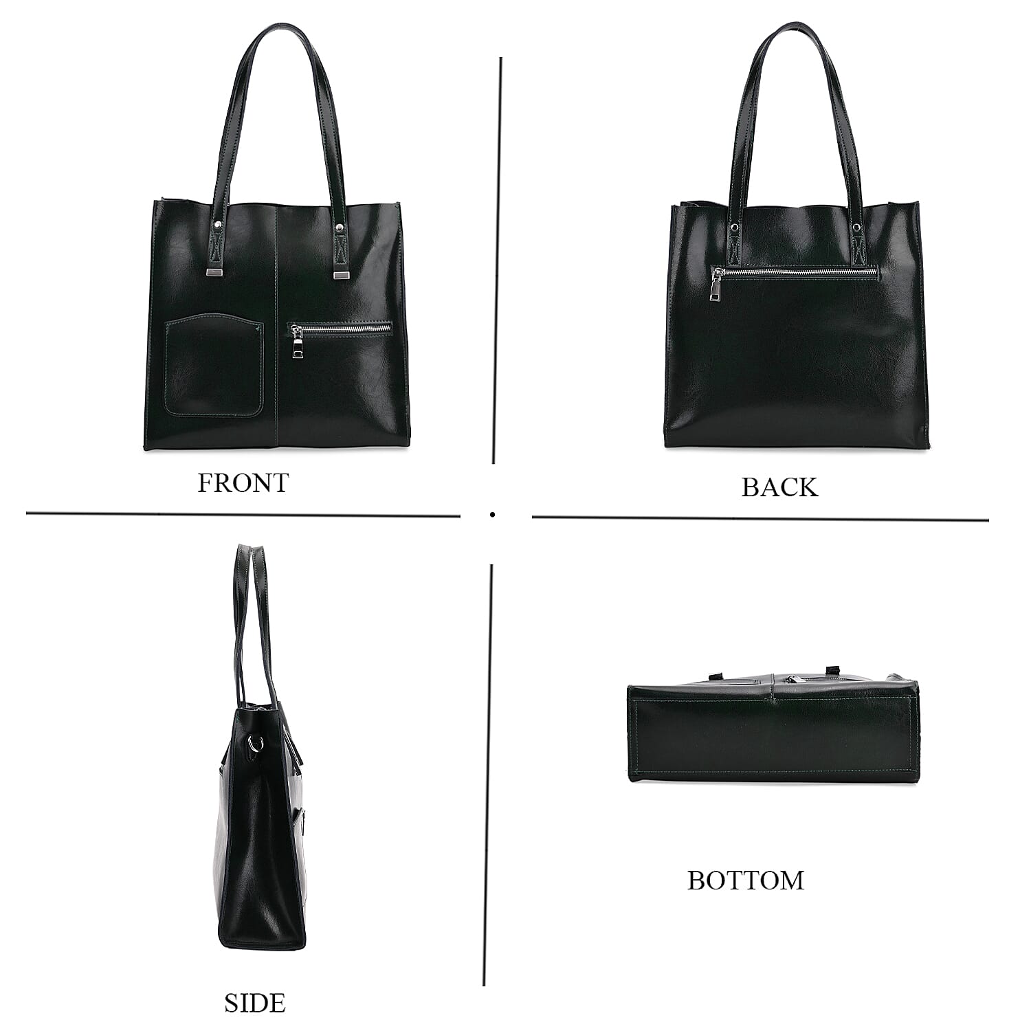 Sumptuous quality 100% Genuine Leather LARGE Tote Bag with Shoulder Strap - Green