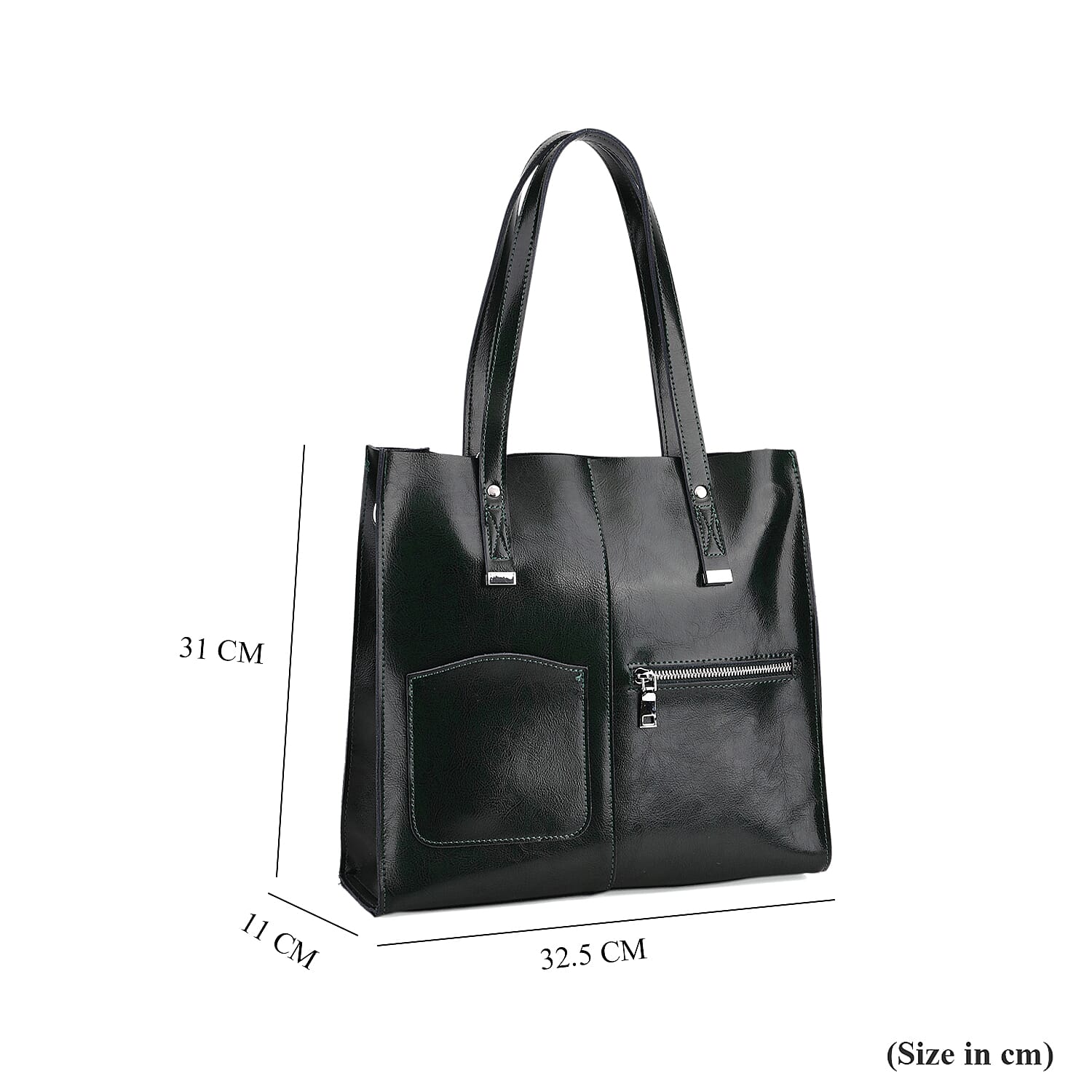 Sumptuous quality 100% Genuine Leather LARGE Tote Bag with Shoulder Strap - Green