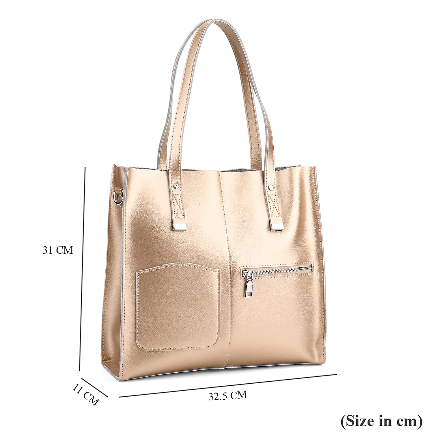 Sumptuous Quality 100% Genuine Leather Large Tote Bag with Shoulder Strap - Gold