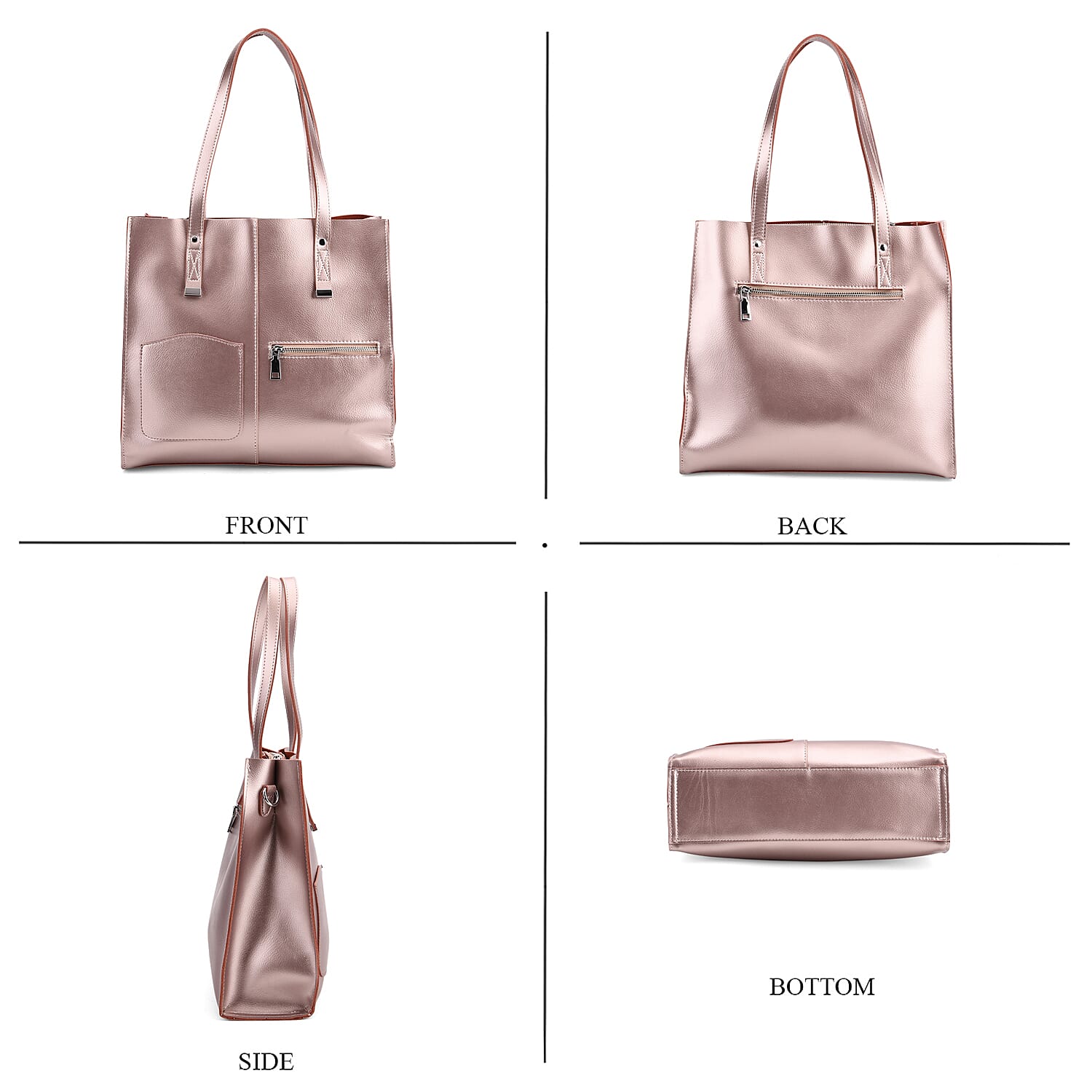 Sumptuous Quality 100% Genuine Leather LARGE Tote Bag with Shoulder Strap - Black - Pink