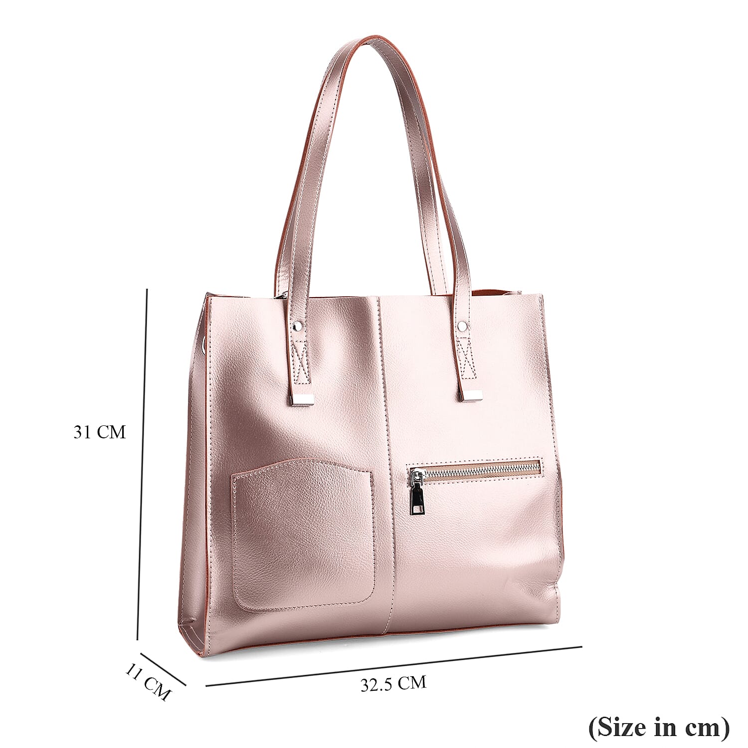 Sumptuous Quality 100% Genuine Leather LARGE Tote Bag with Shoulder Strap - Black - Pink