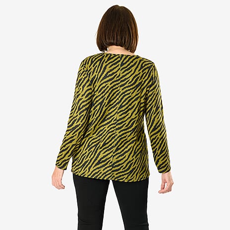 Emelia Zebra Printed Pocket Top (Size L) - Lime