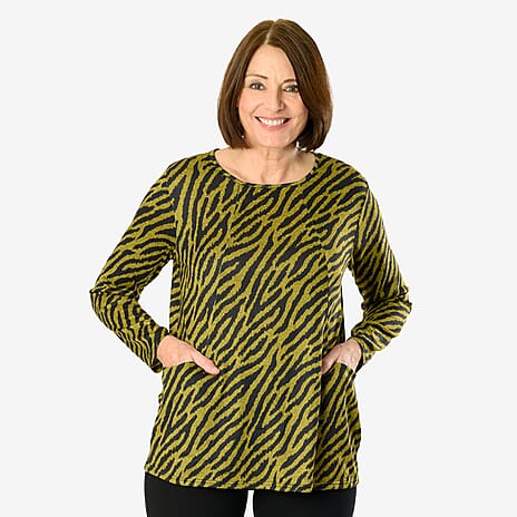 Emelia Zebra Printed Pocket Top (Size M) - Lime