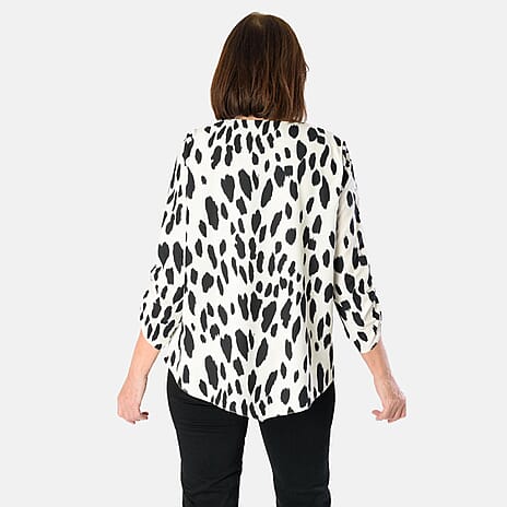 Emily Animal Printed V-Neck Top (Size 10) - Black - White