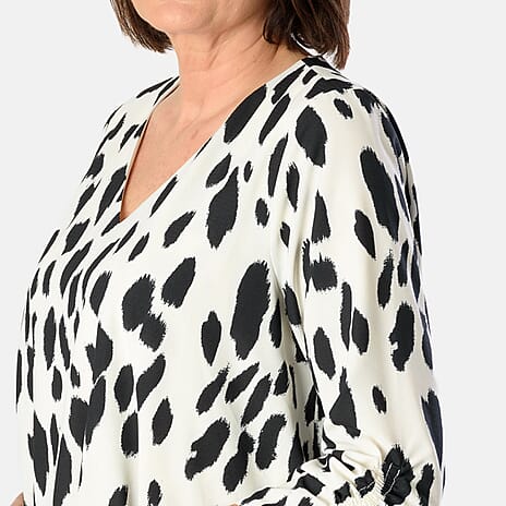 Emily Animal Printed V-Neck Top (Size 14) - Black - White