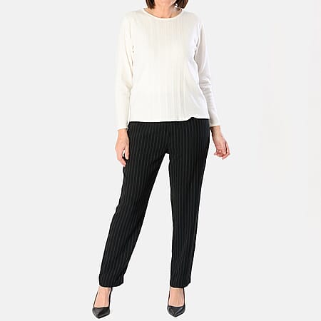 Emily Pinstripe Tappered Trousers (Size 12) - Black Emily Pinstripe Tappered Trousers (Size 12) - Black