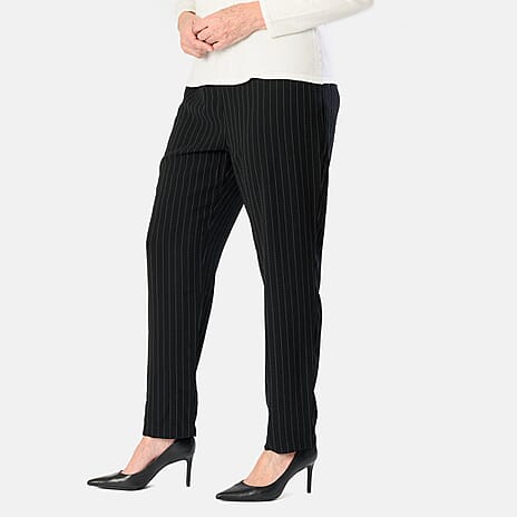 Emily Pinstripe Tappered Trousers (Size 12) - Black