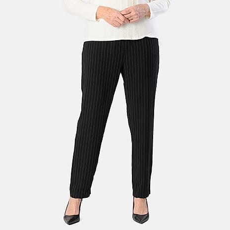 Emily Pinstripe Tapered Trousers (Size 10) - Black