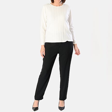 Emily Pinstripe Tappered Trousers (Size 14) - Black