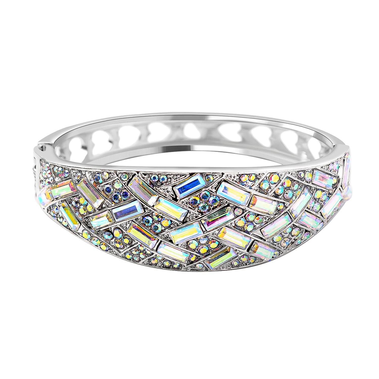 White Mystic Color Glass & Australian White Crystal Bangle (Size - 7)