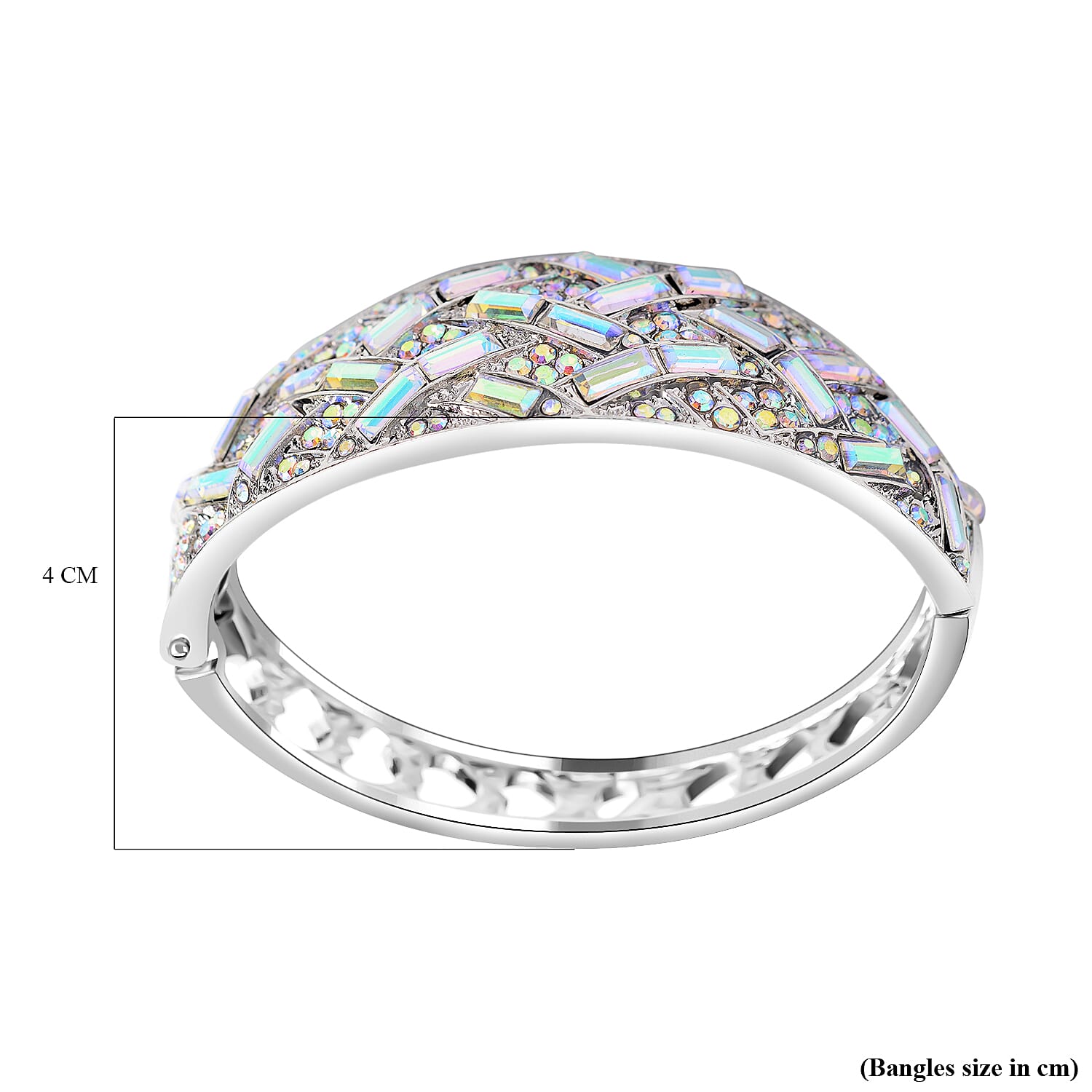 White Mystic Color Glass & Australian White Crystal Bangle (Size - 7)