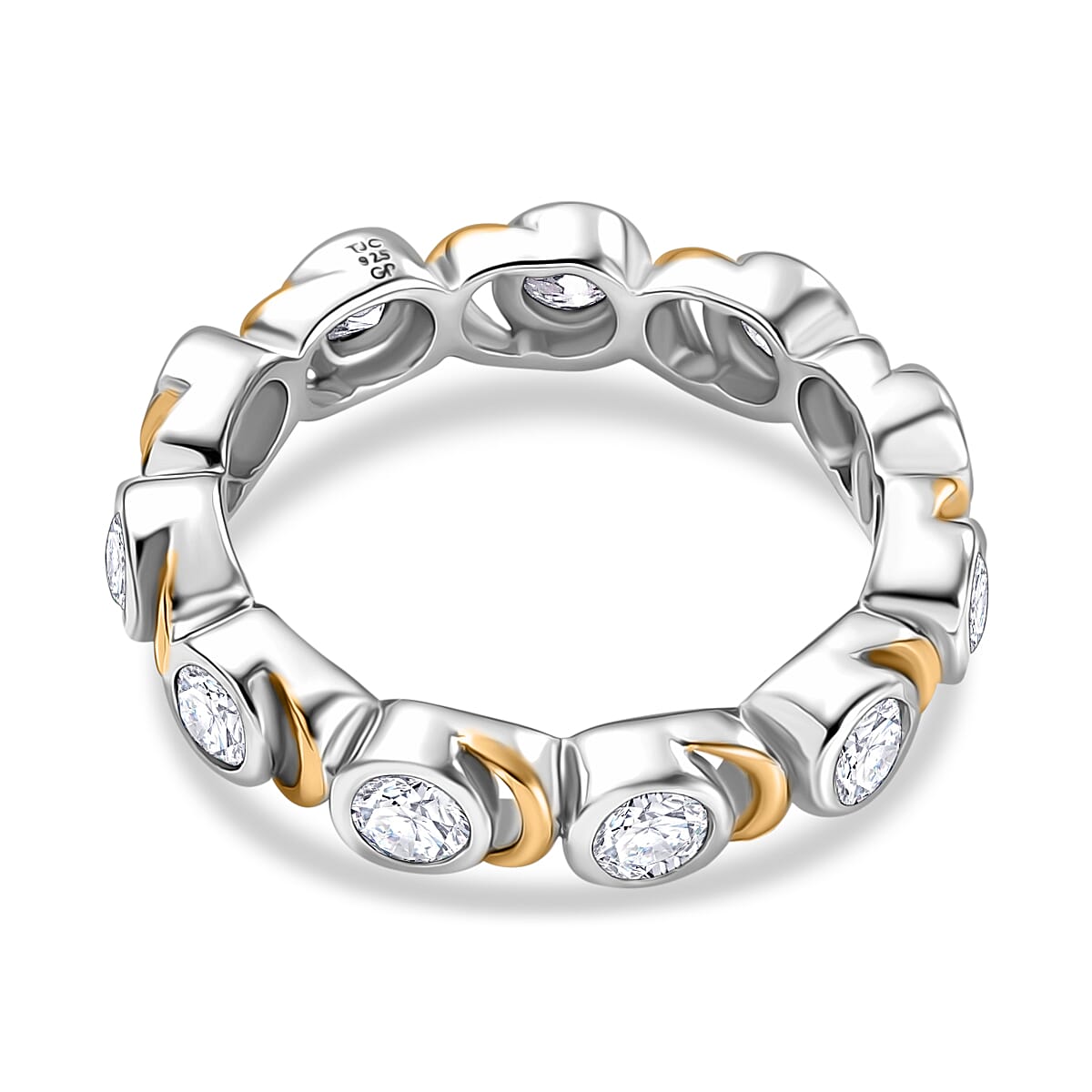 GP Celestial Dream Collection - Moissanite & Blue Sapphire Band Ring in 18K Vermeil Yellow Gold Plated & Rodium Overlay Sterling Silver 1.24 Ct. GP Celestial Dream Collection - Moissanite & Blue Sapphire Band Ring in 18K Vermeil Yellow Gold Plated & Rodium Overlay Sterling Silver 1.24 Ct.