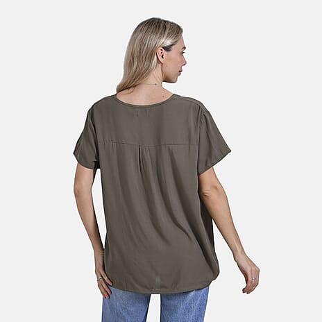 Tamsy Short Frill Sleeve V-Neck Relaxed fit Blouse (Size S-M) - Green