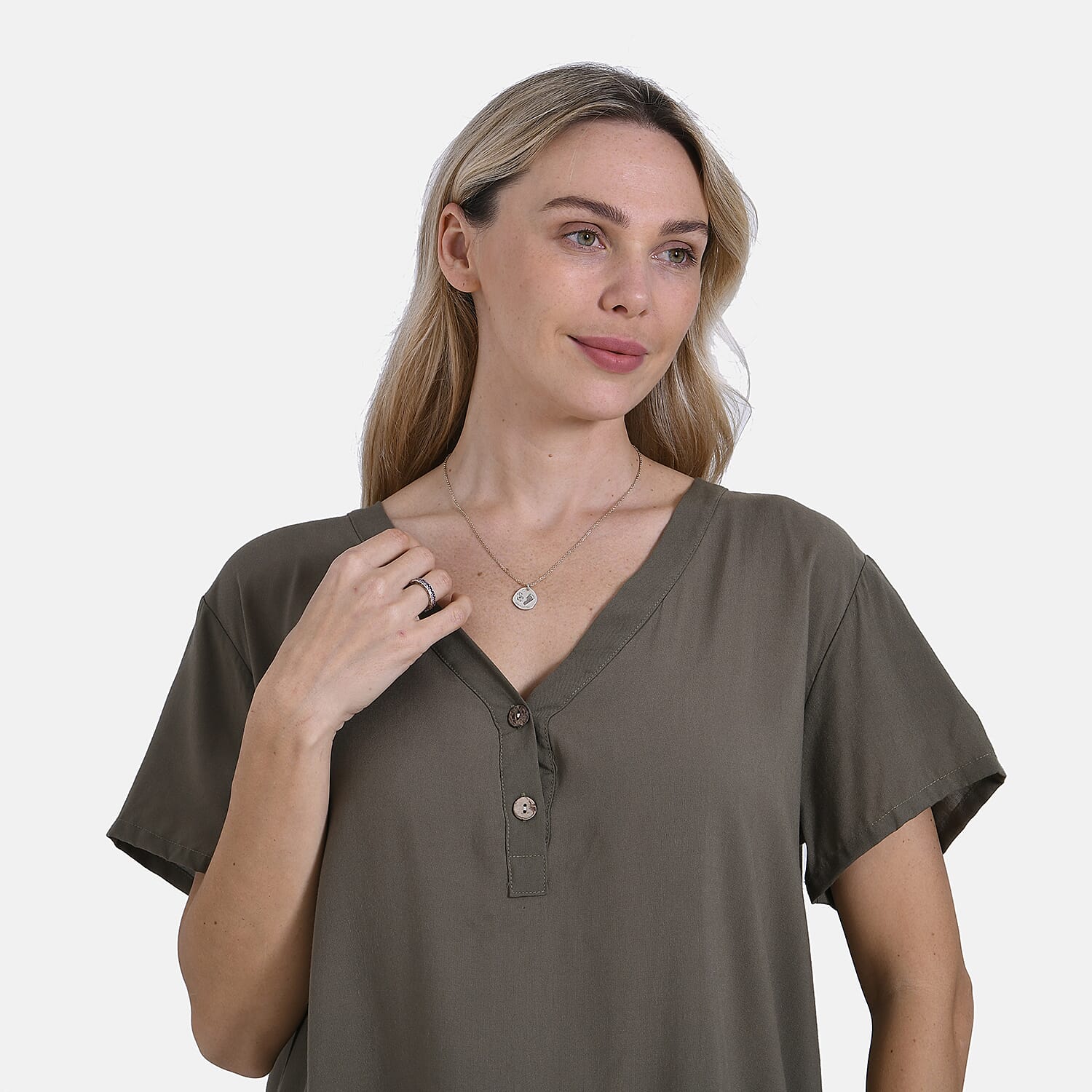 Tamsy Solid Blouse (Size 79x1 cm) - Green - Green Tamsy Solid Blouse (Size 79x1 cm) - Green - Green
