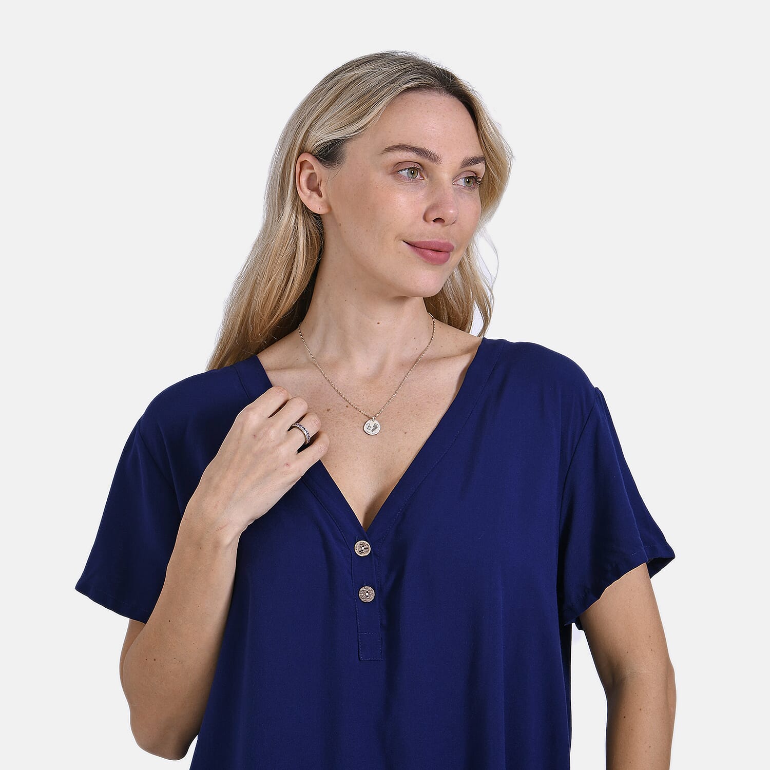 Tamsy Short Frill Sleeve V-Neck Relaxed fit Blouse (Size S-M) - Blue Tamsy Short Frill Sleeve V-Neck Relaxed fit Blouse (Size S-M) - Blue