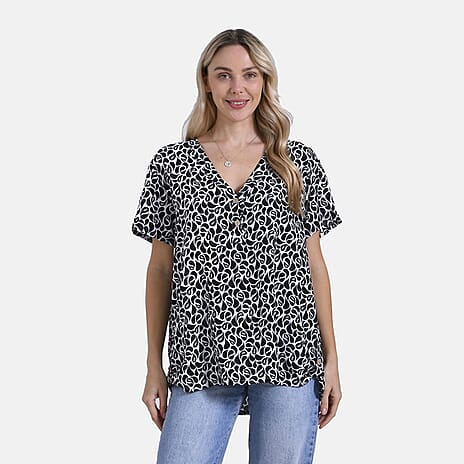 Tamsy Printed Blouse (Size 74x1 cm) - White - Black