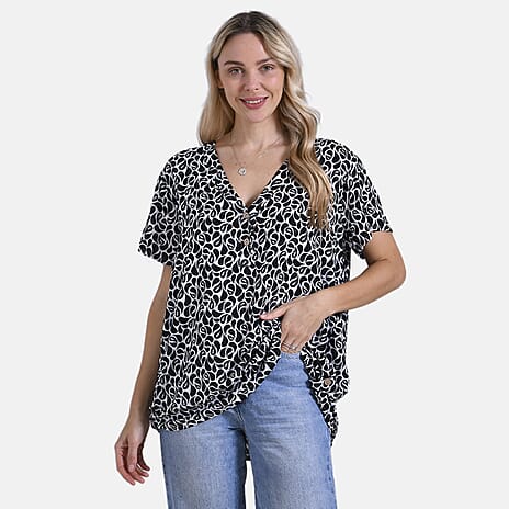 Tamsy Printed Blouse (Size 74x1 cm) - White - Black