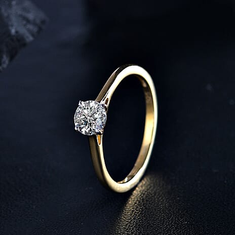Luxuriant Diamond - Lab Grown Diamond Solitaire Ring in 18K Vermeil Yellow Gold Plated Sterling Silver 0.52 Ct.