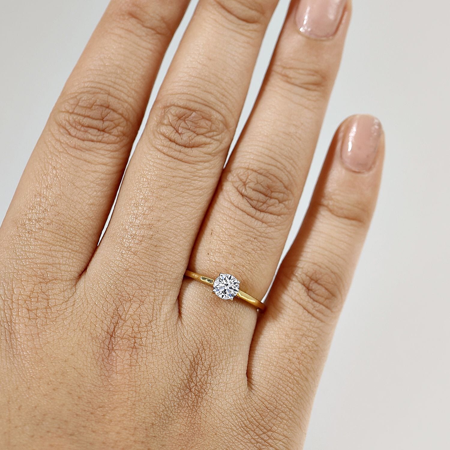 Luxuriant Lab Grown Diamond (SI-GH) Solitaire Ring in 18K Vermeil Yellow Gold Plated Sterling Silver 0.52 Ct.