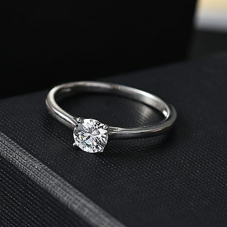Luxuriant Diamond - Lab Grown Diamond Solitaire Ring in Rhodium Overlay Sterling Silver 0.52 Ct