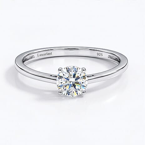 Luxuriant Diamond - Lab Grown Diamond Solitaire Ring in Rhodium Overlay Sterling Silver 0.52 Ct