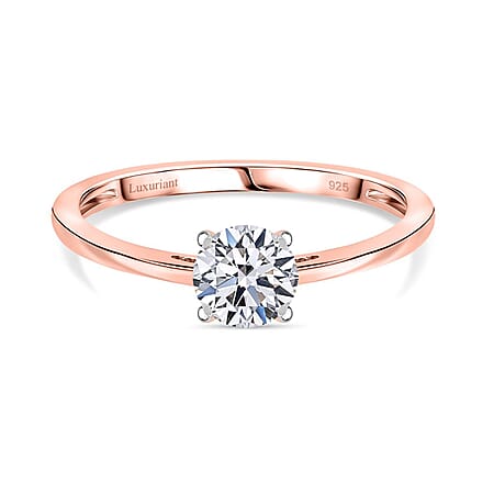 LUXURIANT Lab Grown Diamond (SI G/H) Solitaire Ring in 18K Vermeil Rose Gold Plated Sterling Silver