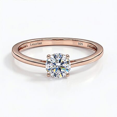 LUXURIANT Lab Grown Diamond (SI G/H) Solitaire Ring in 18K Vermeil Rose Gold Plated Sterling Silver