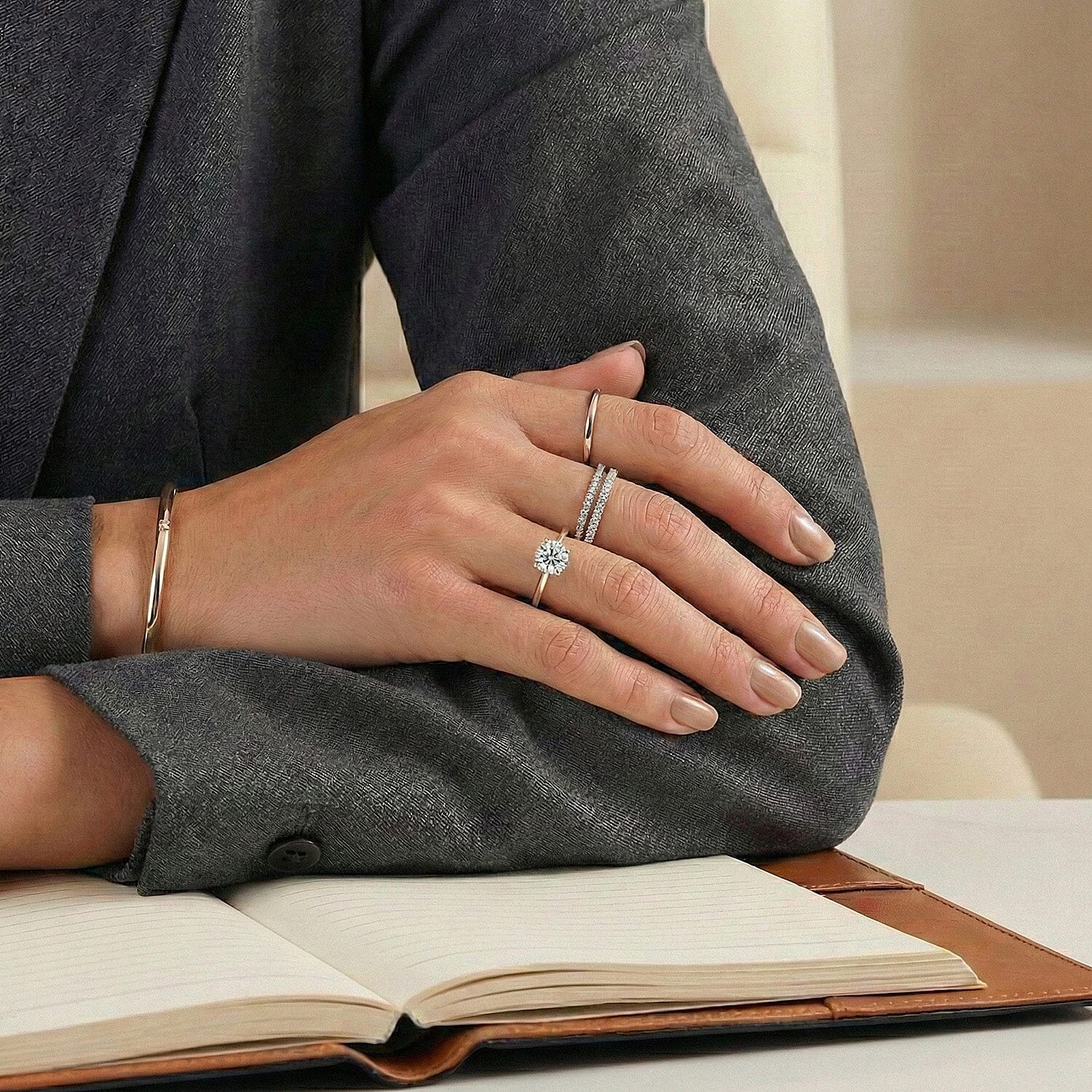 LUXURIANT Lab Grown Diamond (SI G/H) Solitaire Ring in 18K Vermeil Rose Gold Plated Sterling Silver