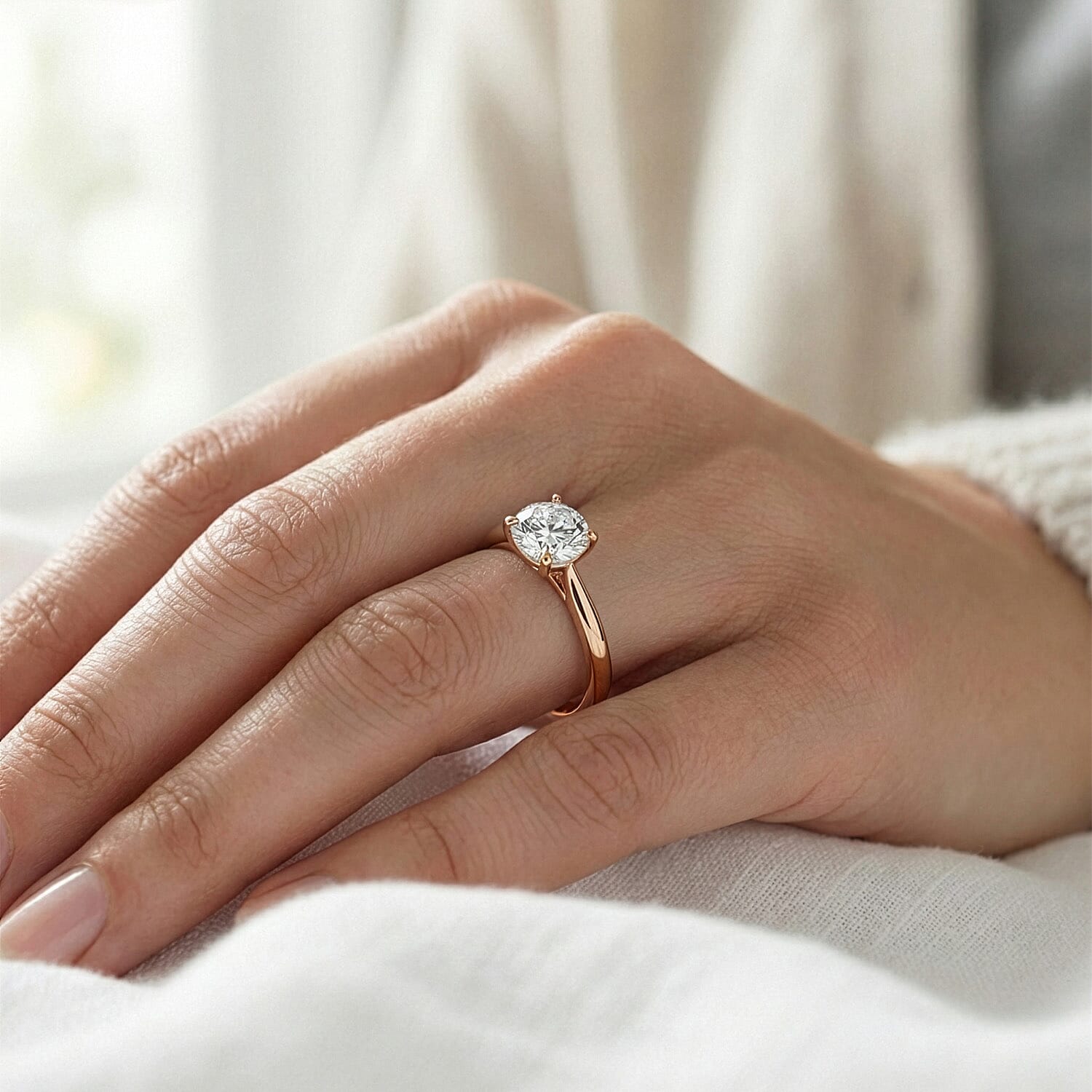 Luxuriant Diamond - Lab Grown Diamond Solitaire Ring in 18K Vermeil Rose Gold Plated Sterling Silver 0.52 Ct.