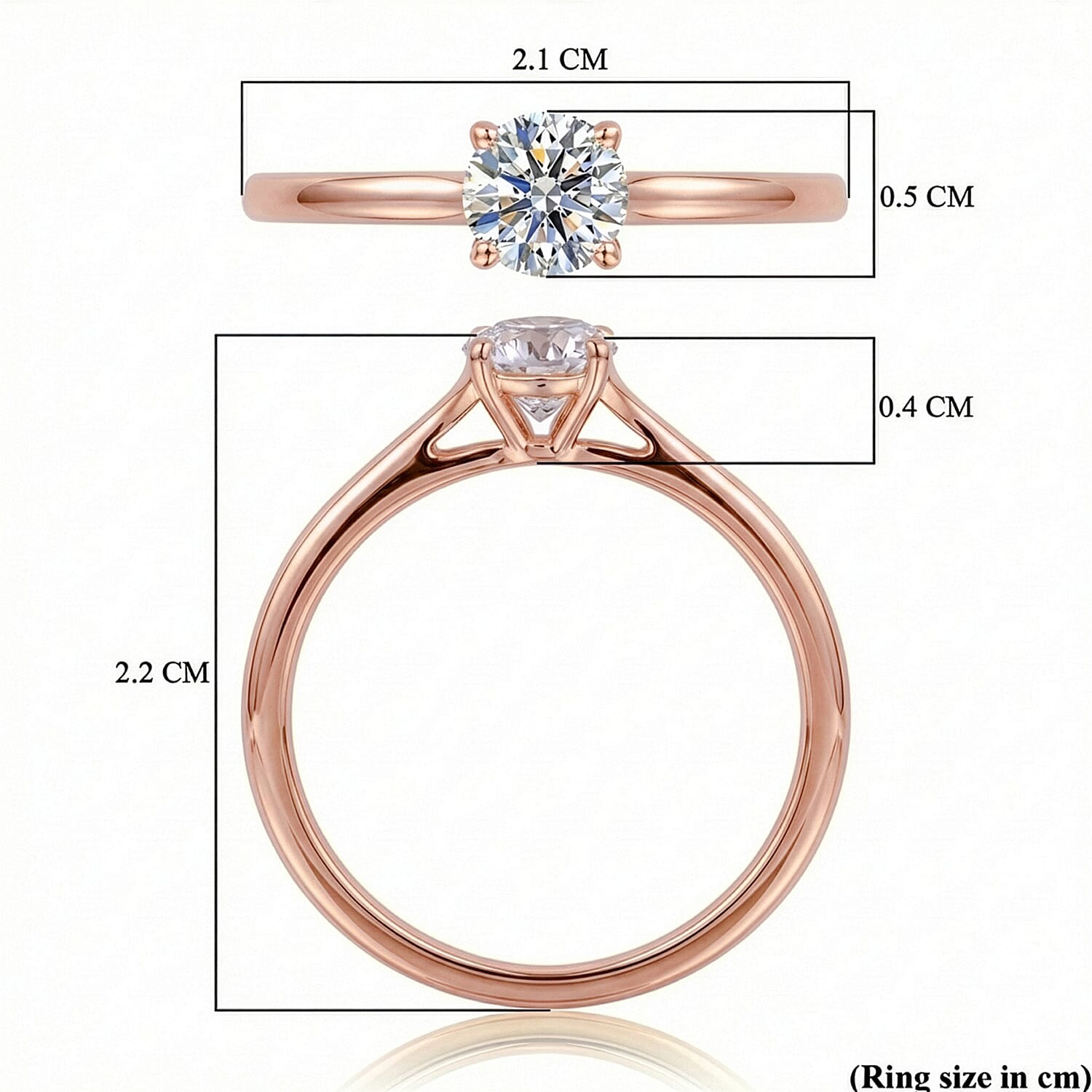 Luxuriant Diamond - Lab Grown Diamond Solitaire Ring in 18K Vermeil Rose Gold Plated Sterling Silver 0.52 Ct.
