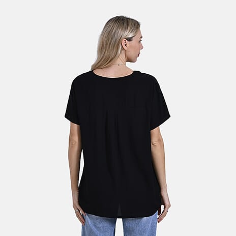 Style By Frill Sleeve V-Neck Printed Blouse (Size L-XL) - Black