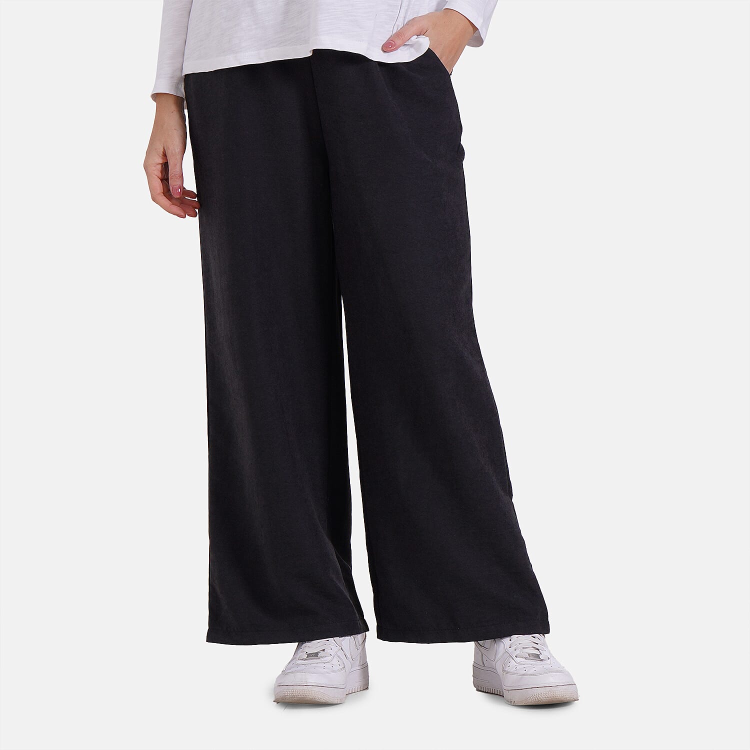 Tamsy Wide Leg Lounge Trousers with Pockets (Size M) - Black
