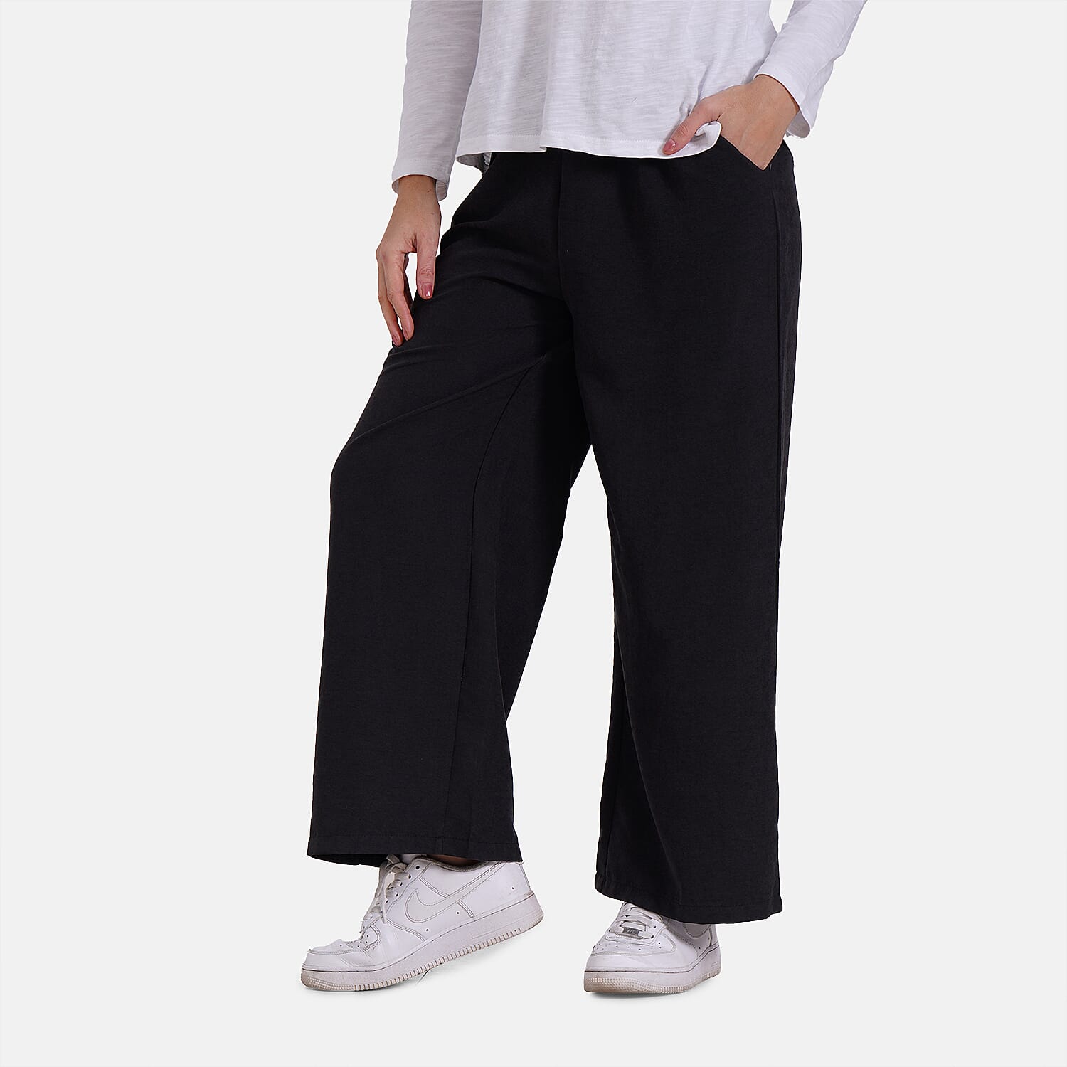 Tamsy Wide Leg Lounge Trousers with Pockets (Size M) - Black