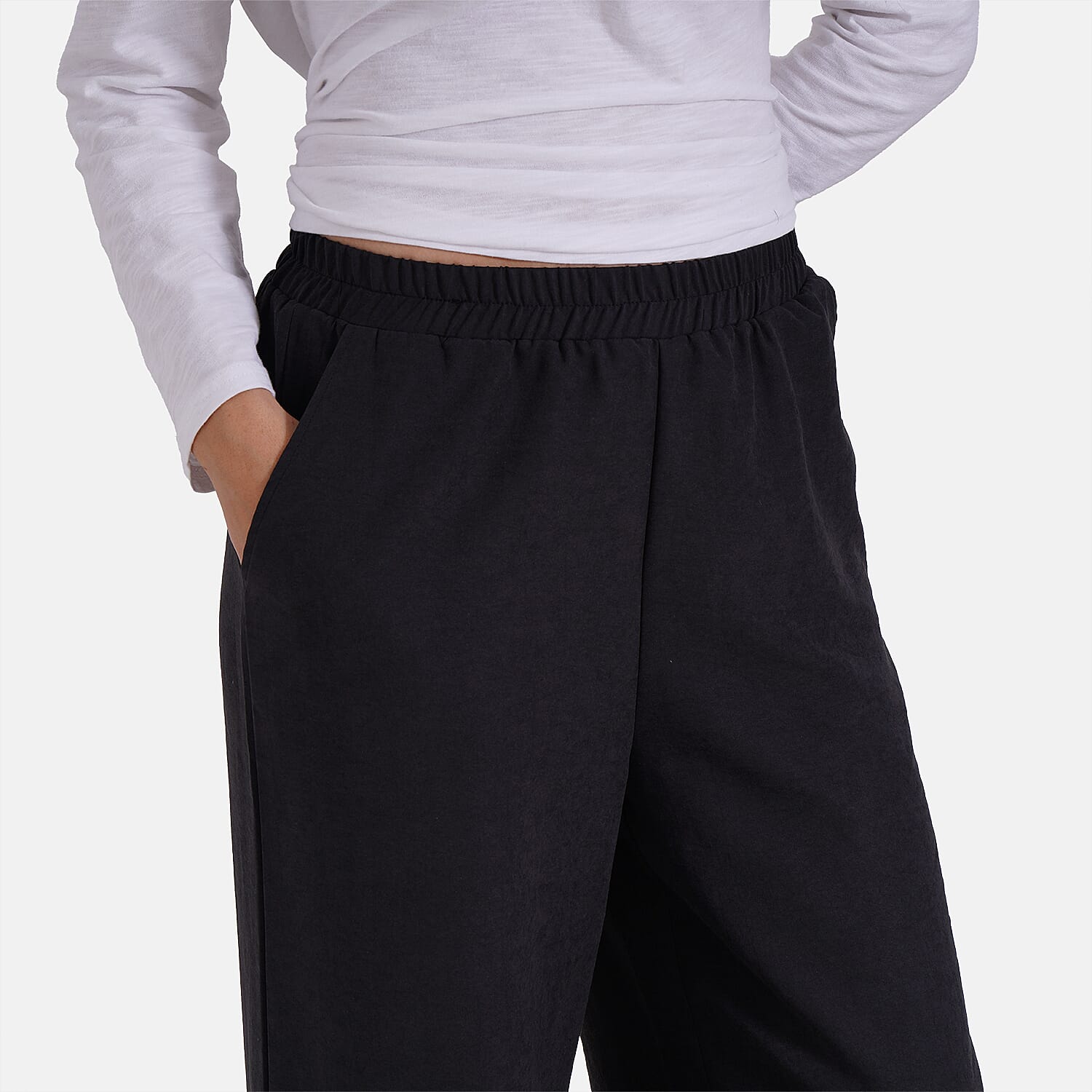 Tamsy Wide Leg Lounge Trousers with Pockets (Size M) - Black