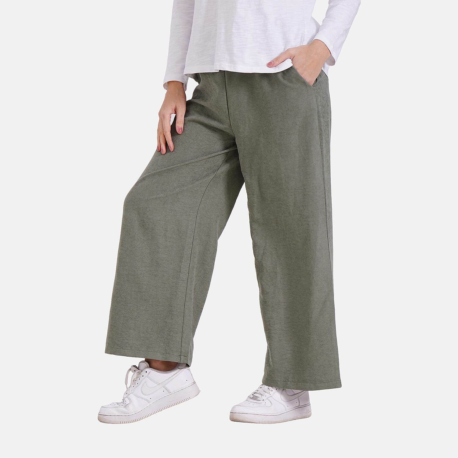 Tamsy Wide Leg Lounge Trousers with Pockets (Size M) - Black