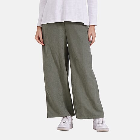 Tamsy Wide Leg Lounge Trousers with Pockets (Size XXL) - Olive Green